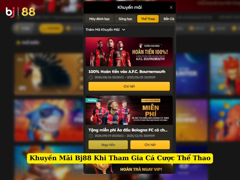 khuyến mãi bj88 khi tham gia cá cược thể thao